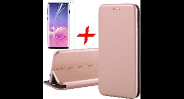 Hoesje geschikt voor Samsung Galaxy S10 Plus - Screen Protector PET - Book Case Kunstleer ThinShield Goud & Screenprotector
