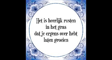 Tegeltje met Spreuk (Tegeltjeswijsheid): Het is heerlijk rusten in het gras dat je ergens over hebt laten groeien + Kado verpakking & Plakhanger