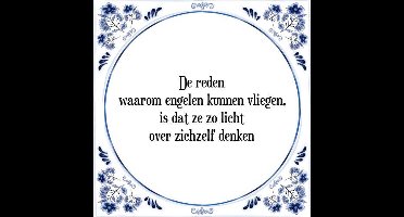 Tegeltje met Spreuk (Tegeltjeswijsheid): De reden waarom engelen kunnen vliegen, is dat ze zo licht over zichzelf denken + Kado verpakking & Plakhanger