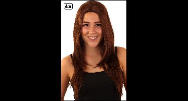 4x Pruik standaard lang bruin