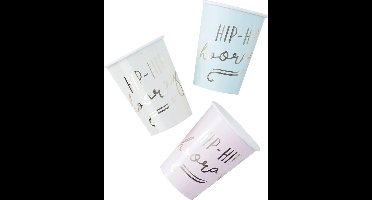 Wegwerp bekers Hip Hip Hooray assorti (8 stuks)