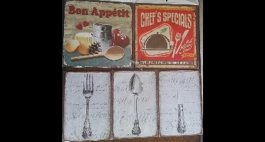 Set van 5 blikken reclame borden restaurant (set 42)  horeca blik