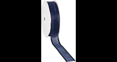 Satin edge Organzalint Donkerblauw - 25 mm / 25 mtr.