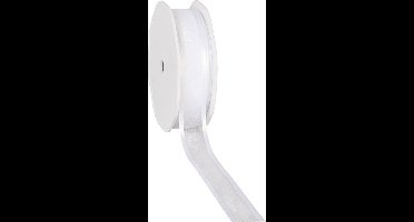 Satin edge Organzalint Wit - 25 mm / 25 mtr.