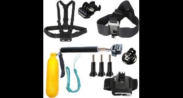 6-in-1 Sports Accessoires Set Groot (Head, Chest en Wrist Strap, Selfie stick, Bobber en Base Adapter) voor Go Pro 4 5 6 7 Hero, SJCAM, Xiaomi, GitUp, Eken en meer camera´s