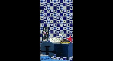 Dutch Wallcoverings Papierbehang - Kinderbehang - Patchwork - Blauw