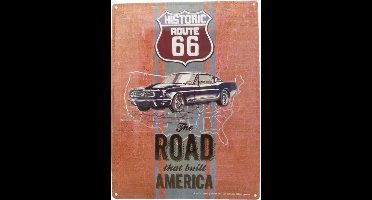 Wandbord - Historic Route 66 The Road That Build America – Zwarte Auto