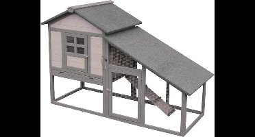 Flamingo konijnenhok cottage quincy grijs - hout - 151x66x100cm + gratis drinkfles 100ml