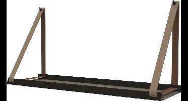 Handles and more -  Stalen wandplank zwart 70cm + leren plankdragers Taupe
