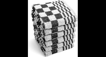 Byrklund Keukenhanddoeken set Clean & Fresh – 6 stuks – Keukendoeken 50x50 met lusje - 100% Katoen – Vintage look Ruit – Zwart