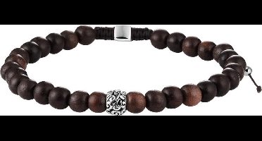 Vigor Kralenarmband Donkerbruin Hout 6,5 mm 19 - 26 cm - Zilver