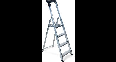 Huishoudtrap 4 Treden - Keukentrap - Inklapbaar - Antislip - Extra Stevig - Zilver
