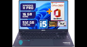 Krachtige 15.6" Full HD Notebook | Snelle Intel Core i5 & 512GB SSD | 16GB DDR5 Geheugen | Windows 11 Pro Editie + Office 2024 voor Zakelijk, Thuis en Studie
