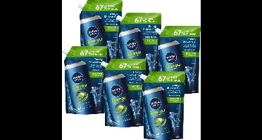 NIVEA MEN Energy 3in1 Shower Gel Refill Mannen - Shampoo - Douchegel - Voordeelverpakking 6x 500ml