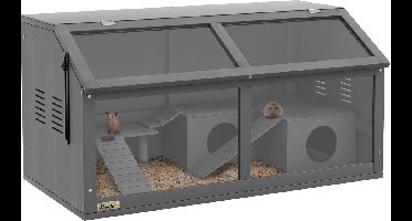 Hamsterkooi - 3 Niveaus - Verwijderbare lade - Hout/Metaal - 84 x 45 x 44 cm - Donkergrijs
