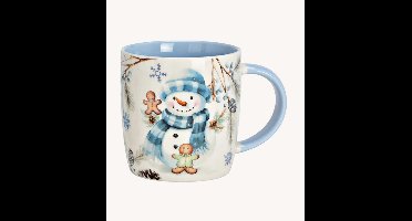 Mok sneeuwpop decor, blauw (B/H/D) 12x9x8cm 350ml
