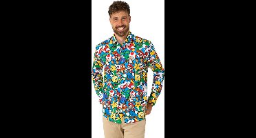 OppoSuits Super Mario™ Shirt - Heren Overhemd - Nintendo Bowser Luigi Toad - Carnavalskleding - Gekleurd - Maat EU 45/46