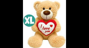 Teddybeer (Beige) met Hart Love Pluche Knuffel 22 cm - Valentijnsdag cadeau voor hem haar - Knuffelbeer Beertje Teddy Liefde Mannen Vrouwen - Valentijn Cadeautje teddybeer
