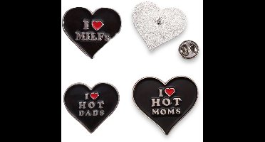 Humoristische Hart Pins – Set van 3 | “I  MILFs”, “I  Hot Dads”, “I  Hot Moms”