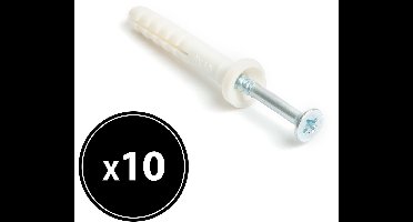 10x Slagplug 6 X 40 Mm – Impact Anchor / Slaganker Voor Montage – Kunststof Plug Met Schroef – M6 Muurplug Voor Beton En Steen – Bevestigingsmateriaal – 10 Stuks Per Verpakking [04828A]