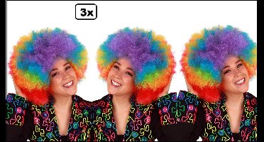 3x Pruik afro regenboog -  carnaval festival feest pruik regenboog afro rasta kleur