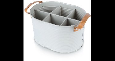 Home Styling Collection - Metalen Flessenrek - Grijs - 6 Flessen - Leren Handgrepen