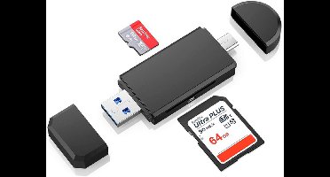 Gigicial USB Type-C kaartlezer - SD/MicroSD kaartlezer - Ultrahoge snelheid, tot 100 MB/s, grote capaciteit, ondersteunt tot 512 GB - 1 eenheid - Geschikt voor OTG-compatibele smartphones/tablets, zwart