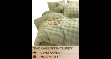 3-delige Dekbedovertrekset - Pluche Fleece / Imitatiebont - 220x240cm - Groen