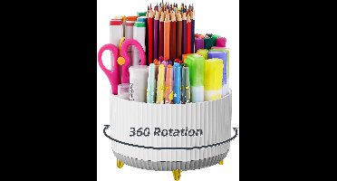 Bureau organizer - Rond - 360 Draaibare - 5 Vakken - papieren verpakking - 16,5D x 13,5B x 12H centimeter - Kleur : Wit en grijs