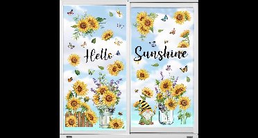 wondever Zomer zonnebloem vlinder venster klampt hallo zon bloemen vaas kabouters glas sticker sticker anti-botsing dubbelzijdige statische raamstickers voor thuis glas venster