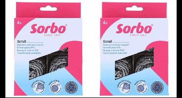 Sorbo Pannenspons RVS - 8 stuks - Pannen en Schalen - Schuurspons