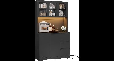 Sierra Dressoir, Keukenkast, buffetkast met led-dressoir voor keuken met stekkerdoos, keukenkast met werkblad en 3 laden, keukenbuffet met verstelbaar rek, 180 x 100 x 38,5 cm (zwart)