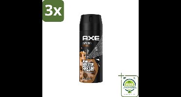 3 x Axe Deodorant Bodyspray Leather & Cookies 150 ml - Grootverpakking - 48 Uur Deodorant - Deodorant Spray - Mannelijke Deodorant - Axe Deodorant - Leer Geur