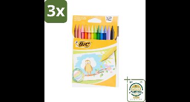3 x BIC - Waskrijt - Diverse Kleuren - 12 Krijtjes - Grootverpakking - Waskrijt - Kleurkrijt - Creatief Schrijven - Tekenen - Kinderen