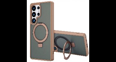 Accezz Hoesje - Geschikt voor Samsung Galaxy S25 Ultra - Ring Stand Backcover met Magnetische Ring - Bruin