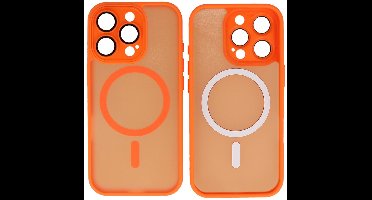 MagSafe Hoesje Geschikt voor iPhone 16 Pro - Mat-Transparent met Camera Beschermer Case - Oranje