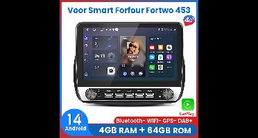 Awesafe 4+64GB V1PRO Autoradio - Geschikt Voor Mercedes Smart Forfour Fortwo 453 2015 t/m 2022 - 10.1 Inch IPS TouchScreen Radio Scherm - Draadloos Apple Carplay & Android auto - GPS Navigatie 4G WIFI - Bluetooth & Wifi - 8 Kern (Core)