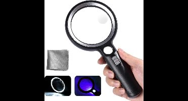 Vergrootglas met Verlichting - Vergrootglas op Standaard - Loep - Vergrootspiegel voor Volwassenen en Kinderen - Zwart