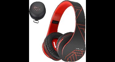Bluetooth Koptelefoons, PowerLocus P2 draadloze Over-Ear Koptelefoon Inklapbaar, Met microfoon, Micro SD slot, FM Radio, draadloze en kabel Koptelefoon voor Smartphone,Tablets,Laptops,TV(Zwart/Rood)