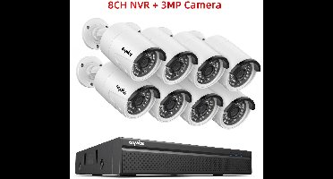 Beveiligingscamera set – CCTV camerasysteem – Bewakingscamera set – IP camera set – Draadloze beveiliging – 8 Kanaals NVR Recorder – 3MP Resolutie – IP66 Waterdicht