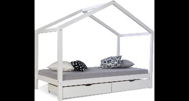 Homestyle4u Kinderbed - 90x200 cm - Huisbed - Wit