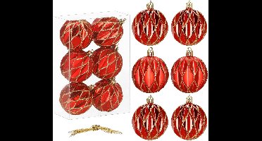 Springos Kerstballen | 6 Stuks | 12 cm | Rood/Goud