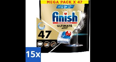 15 x Finish - Vaatwasmiddel - Ultimate Plus All in One Regular - Krachtige Alles-in-1 Reiniging - 47 capsules - Vaatwasmiddel - Vaatwasser - Reinigingskracht - Aangekoekte Etensresten - Glans