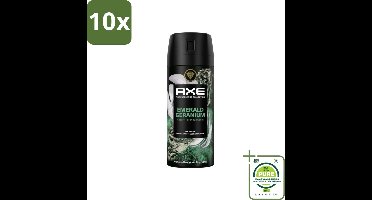 10 x AXE - Deodorant Spray - Emerald Geranium - Premium Geur - Kruidig & Verfrissend - 150 ml - Grootverpakking - AXE Deodorant - Deodorant Spray - Geur - Parfum - Mannelijke Geur