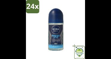 NIVEA MEN - Deodorant Roller - Fresh Active - 50 ml - Voordeelverpakking - 24 stuks - Deodorant voor mannen - Zweetgeur bestrijding