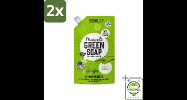 Marcel's Green Soap - Navulling - Afwasmiddel - Basilicum & Vetiver Gras - Plantaardig & duurzaam - 500 ml - Voordeelverpakking - 2 stuks - Afwasmiddel - Navulverpakking