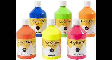 Acrylverf Neon, neon kleuren, 6x500 ml/ 1 doos