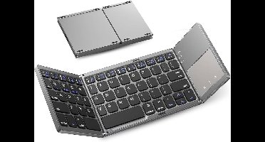 Ntech - Draadloos toetsenbord Grijs - toetsenbord Met Touchpad - Opvouwbaar - Qwerty Toetsen - Oplaadbaar - Anti Slip Onderkant - Bluetooth