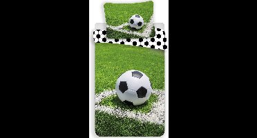 Voetbal - Corner - Eenpersoons Dekbedovertrek - 140 x 200 cm - Groen