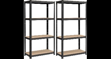 Sierra Stellingkast, GLR044B02 Set van 2 rekken voor zware lasten, 40 x 80 x 160 cm, rek met stalen frame, tot 520 kg belastbaar, 4 verstelbare planken, zwart